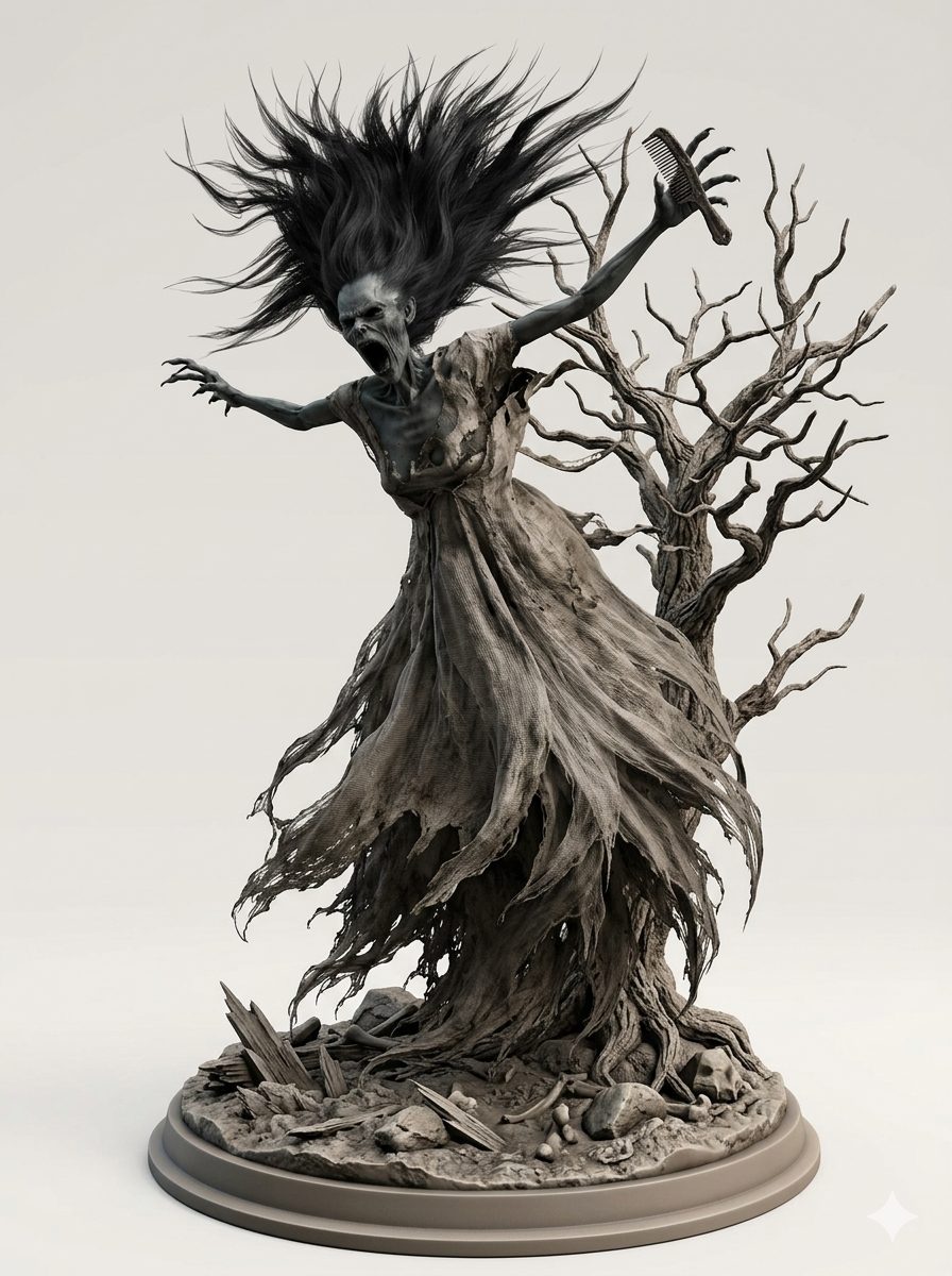 Banshee render with comb and dead tree