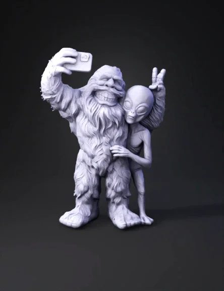 Bigfoot and alien selfie figurine