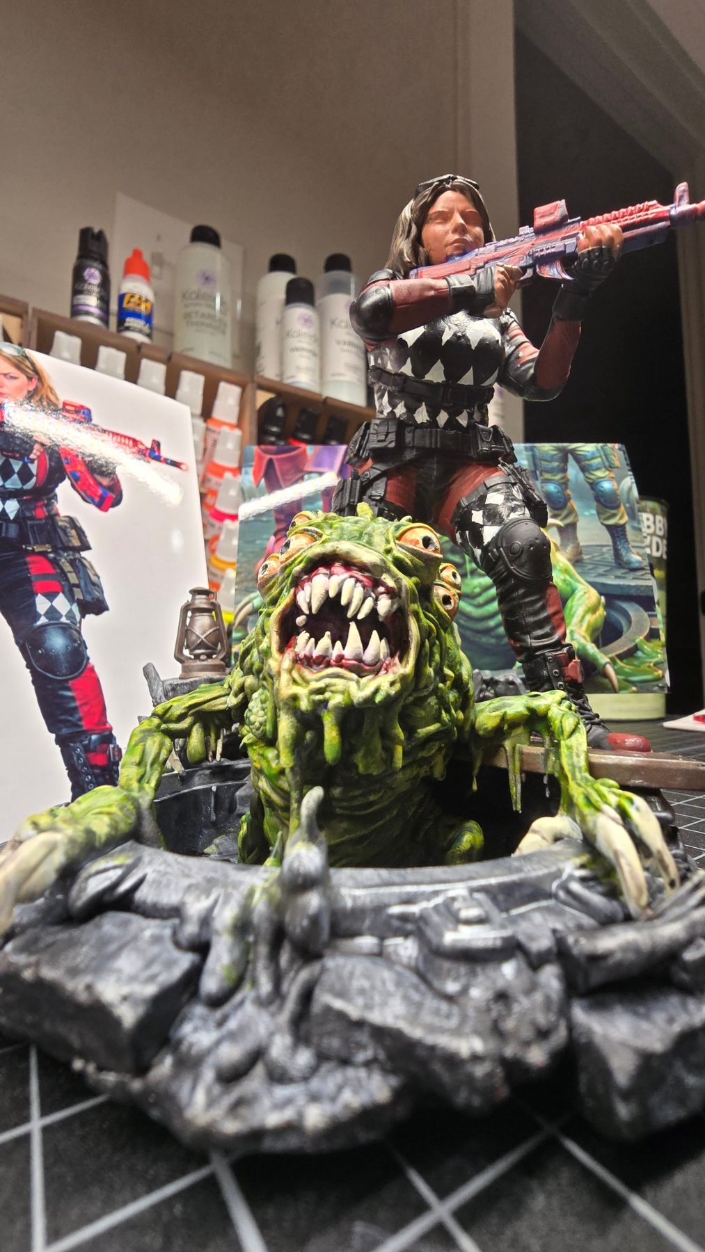Swamp monster diorama, low angle