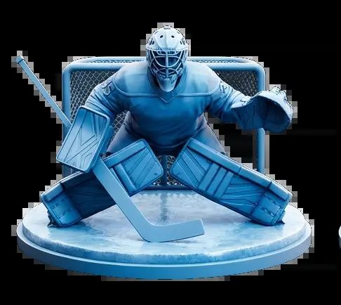 Hockey goalie figurine on an ice base
