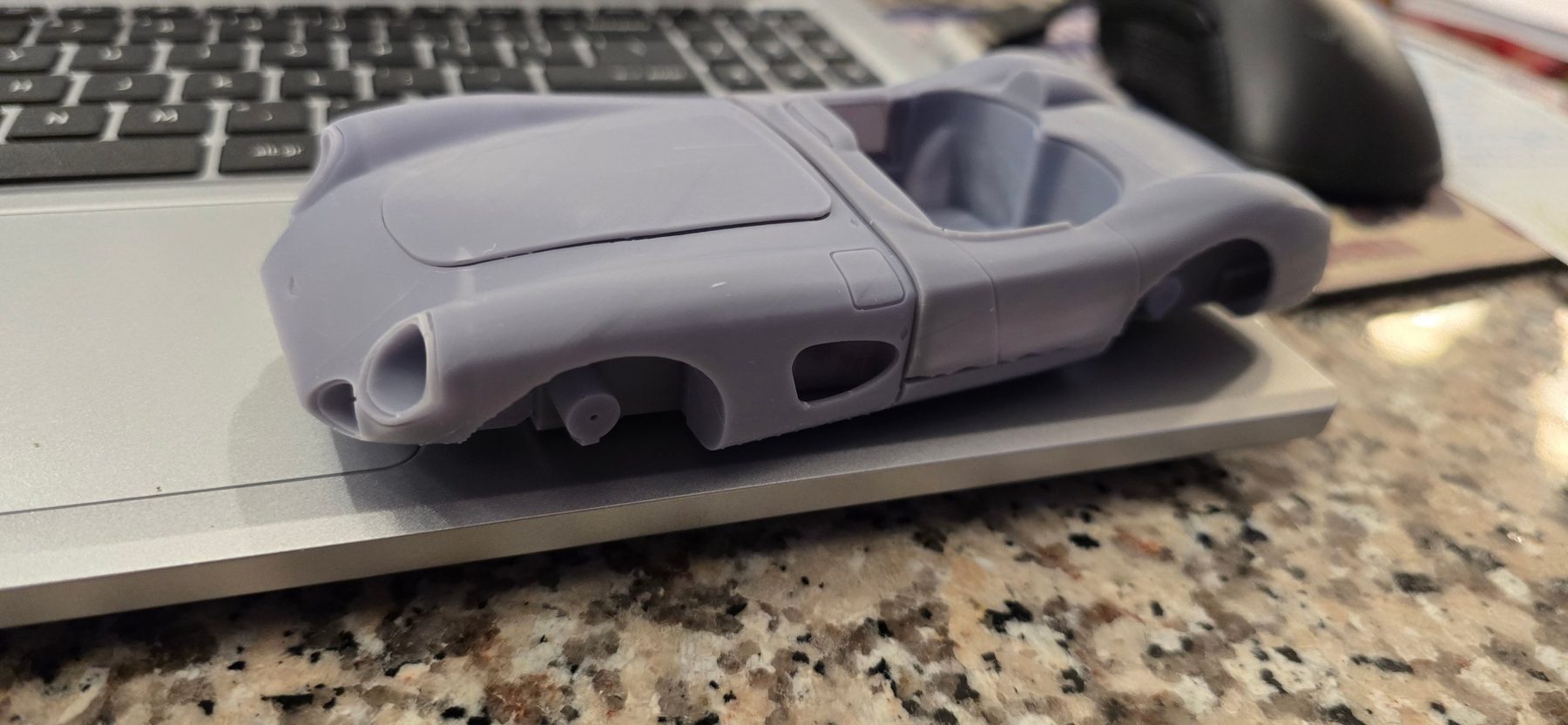 No. 98 race car body, gray resin print, side