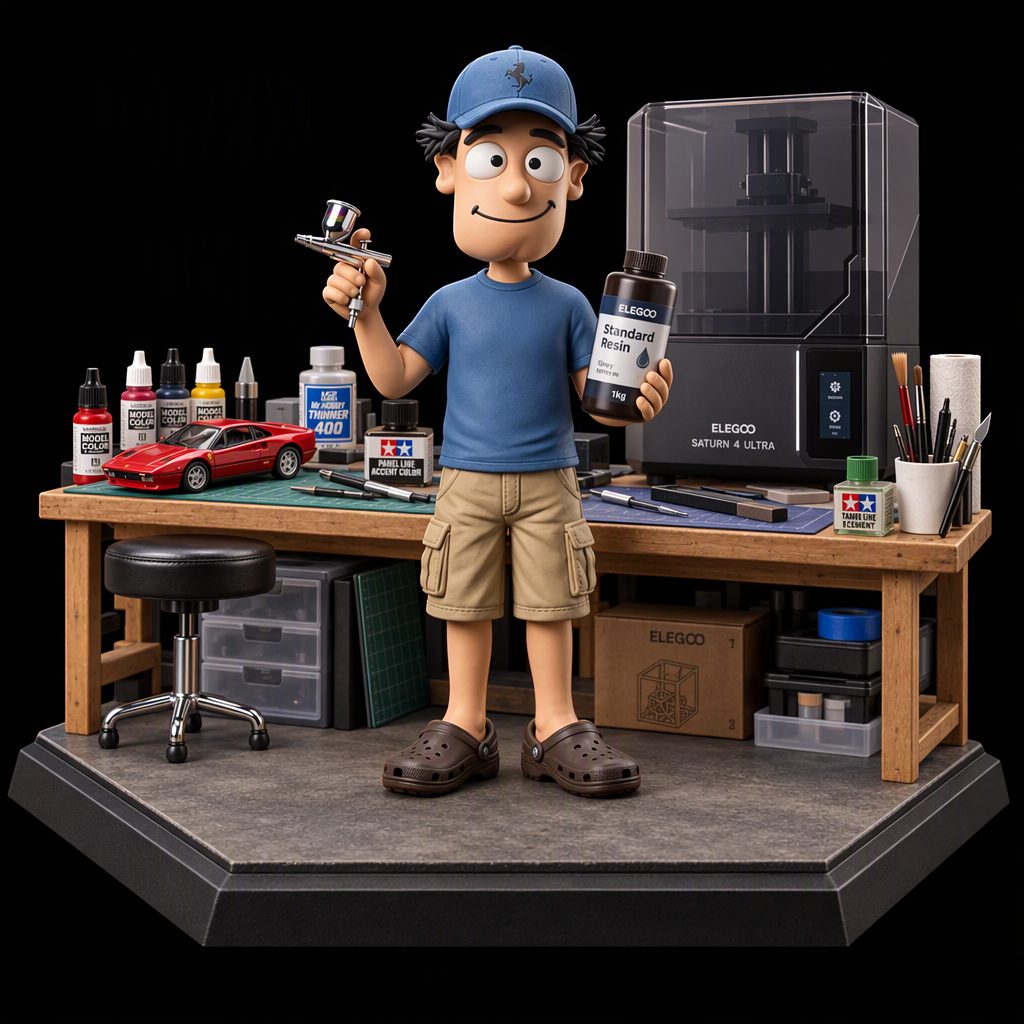 Ray figurine at the workbench diorama