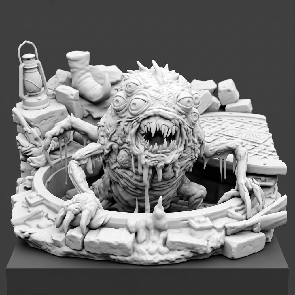 Swamp monster diorama, white render