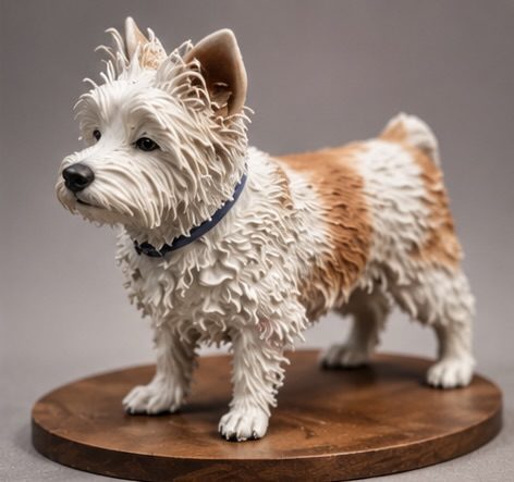 Painted terrier figurine on a wood base