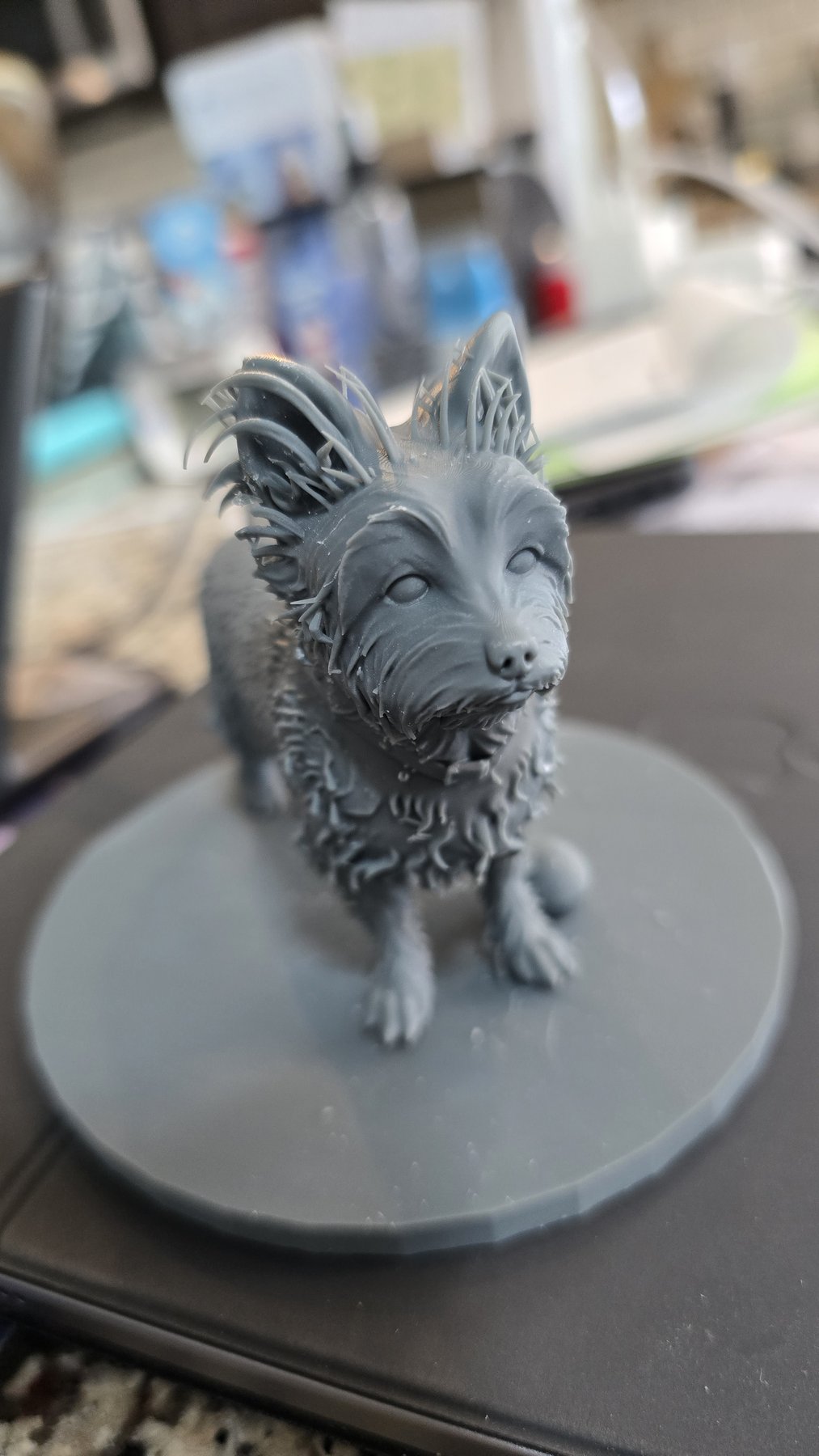 Freshly printed resin figurine on its base